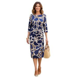 J. Mclaughlin Catalina Ruched Abstract Print 3/4 Sleeve Designer Dress Size S